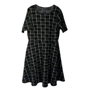 ModCloth Just In Time Black Lurex Gold Geometric Short Sleeve Fit Flare Dress 1X